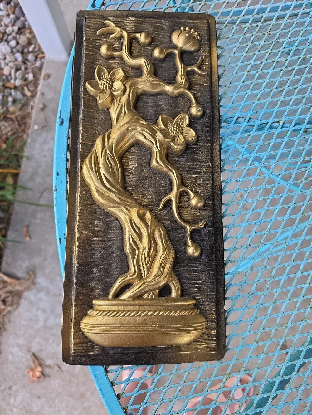VTG MCM 1967 Miller Studios Black/Gold  Floral 3D Wall Plaques Formed Plastic